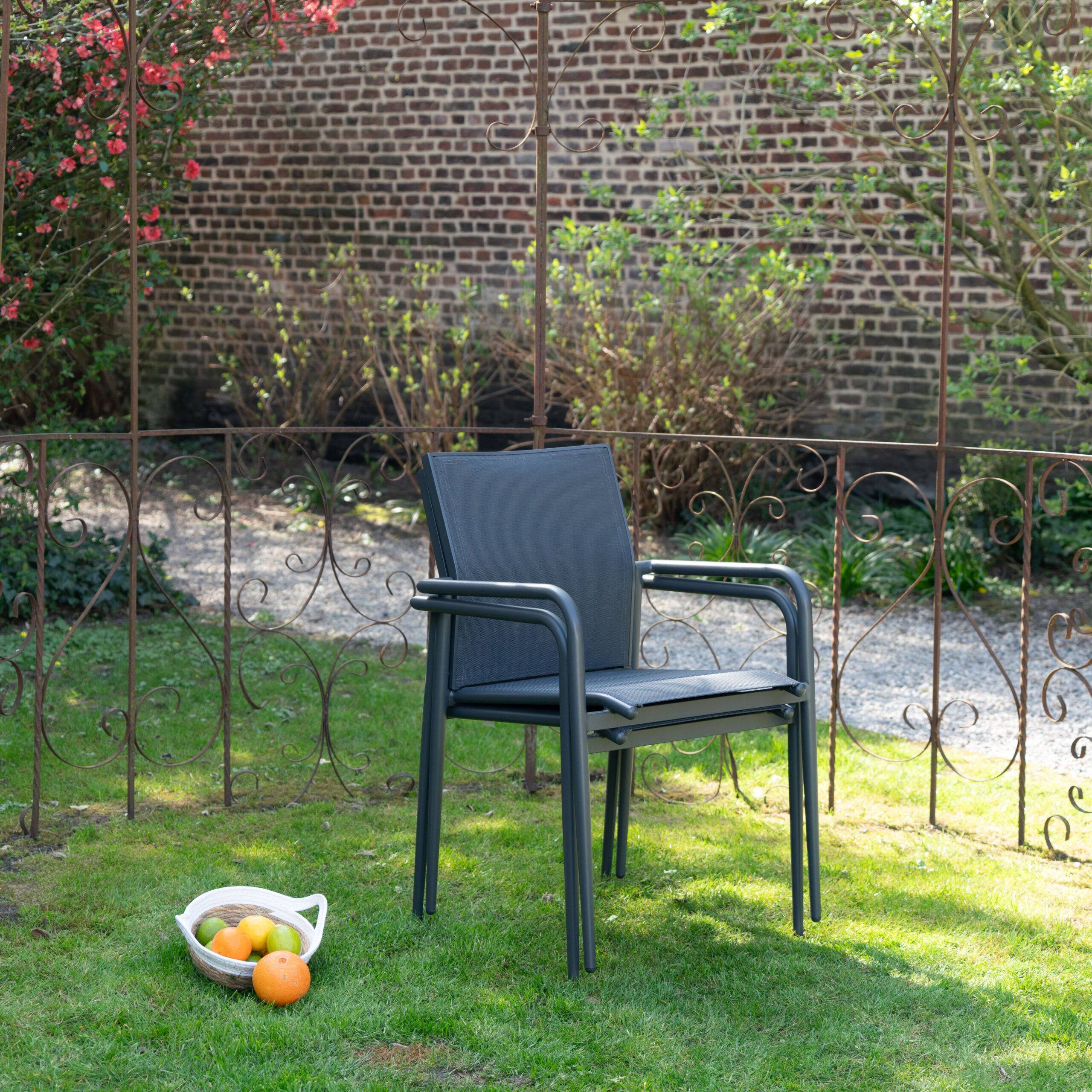 Wilsa Garden - Lot de 2 fauteuils de jardin aluminium gris textilène MODULO - Image 3