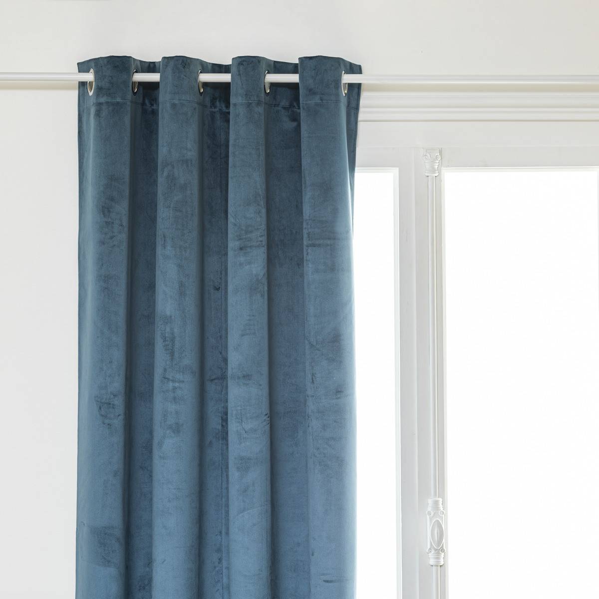 Atmosphera - Lot de 2 Rideaux à œillets Occultant Velours Bleu Egéen 140 x 260 cm - Image 2