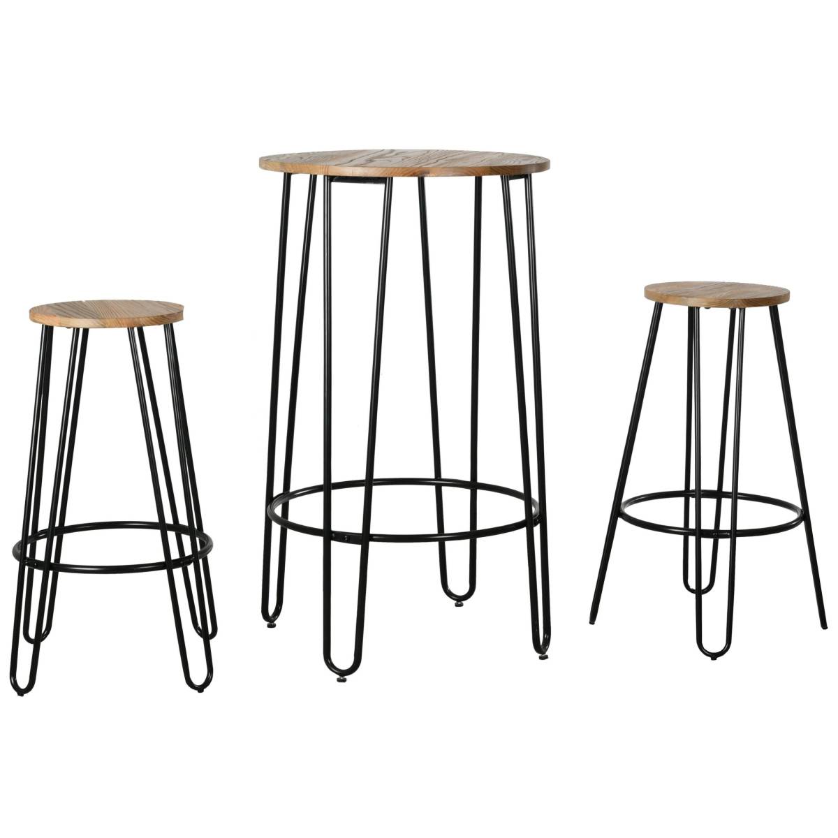 Aubry Gaspard - Ensemble table haute et tabourets en métal et bois d'orme huilé