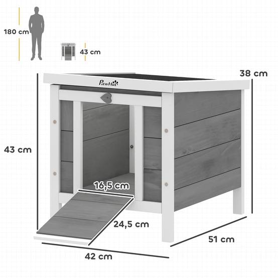 Abri en Bois pour Petit Lapin Niche Extérieure Toit Ouvrant et Porte Rampe 42cm Gris - ComfortXL Outdoor Living - Image 5