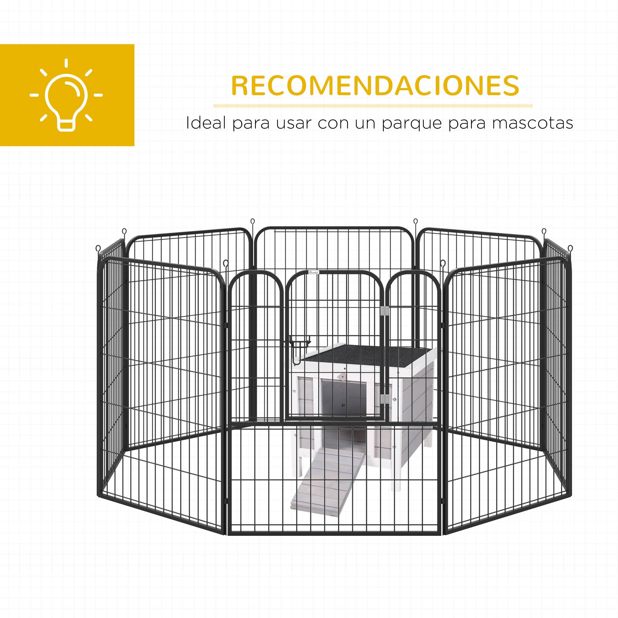 Abri en Bois pour Petit Lapin Niche Extérieure Toit Ouvrant et Porte Rampe 42cm Gris - ComfortXL Outdoor Living - Image 9