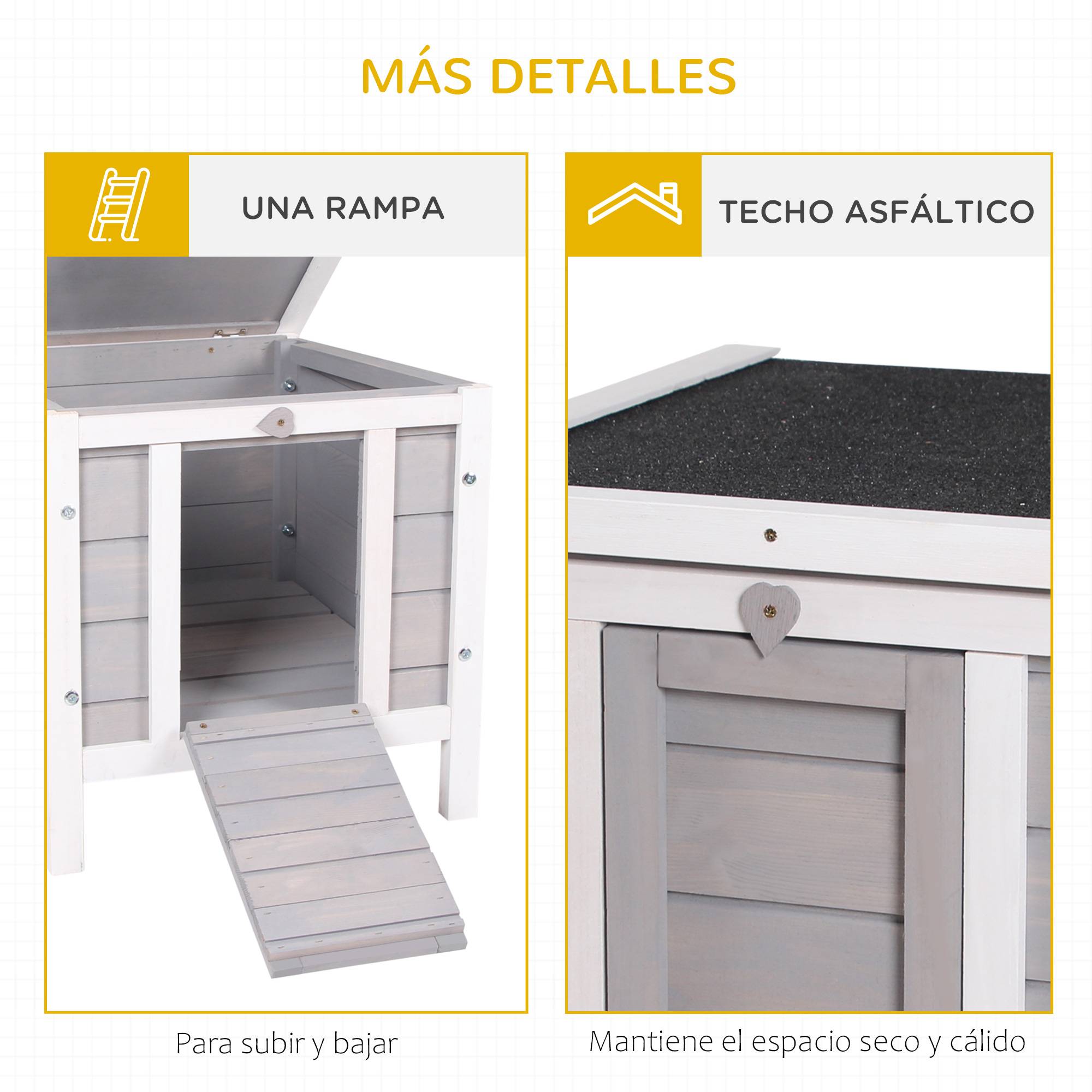 Abri en Bois pour Petit Lapin Niche Extérieure Toit Ouvrant et Porte Rampe 42cm Gris - ComfortXL Outdoor Living - Image 8
