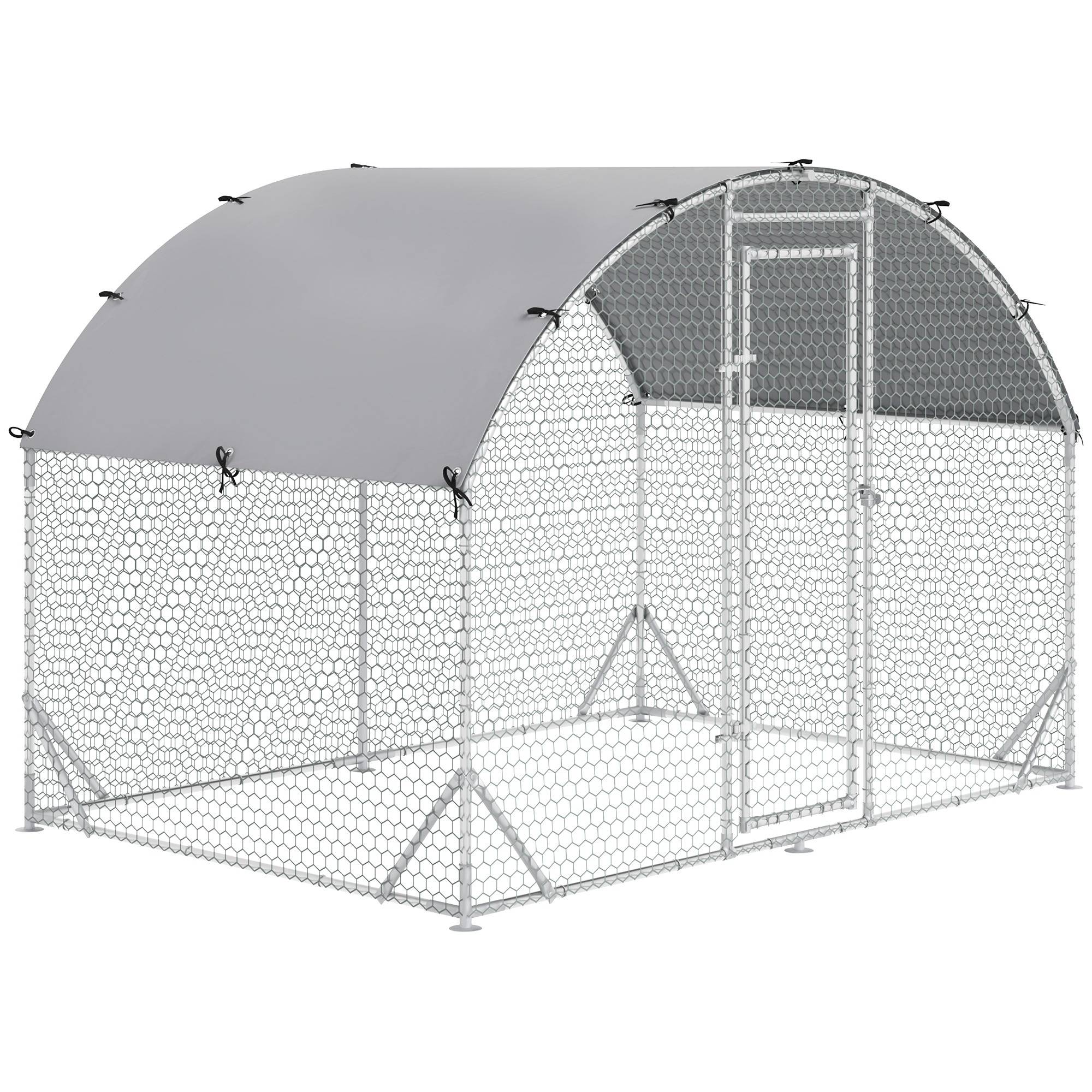 Enclos poulailler acier extérieur protection bâche anti-UV 280x190x197cm argent - ComfortXL Outdoor Living - Image 1