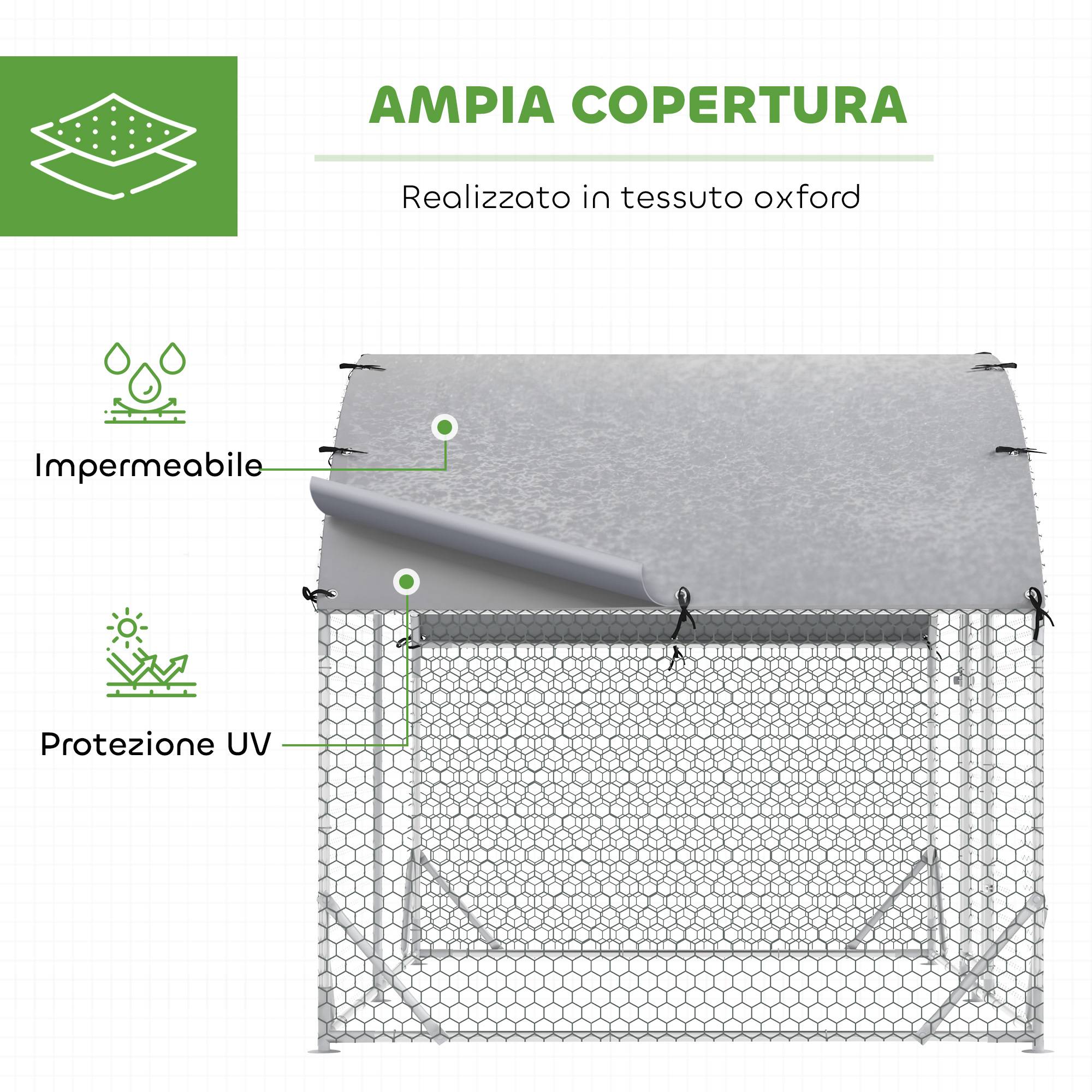 Enclos poulailler acier extérieur protection bâche anti-UV 280x190x197cm argent - ComfortXL Outdoor Living - Image 6