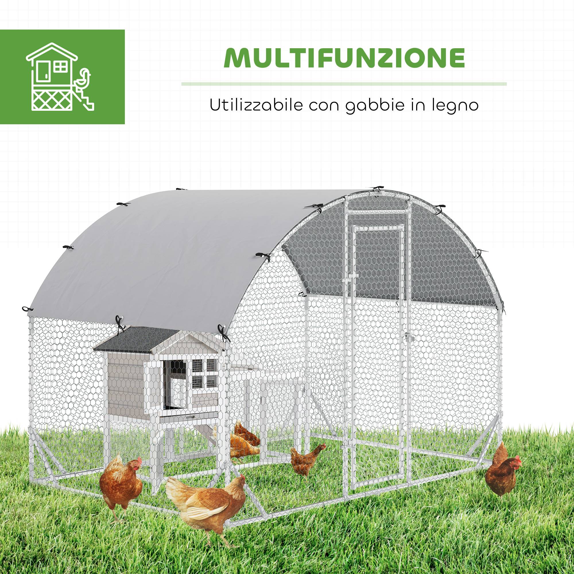 Enclos poulailler acier extérieur protection bâche anti-UV 280x190x197cm argent - ComfortXL Outdoor Living - Image 7