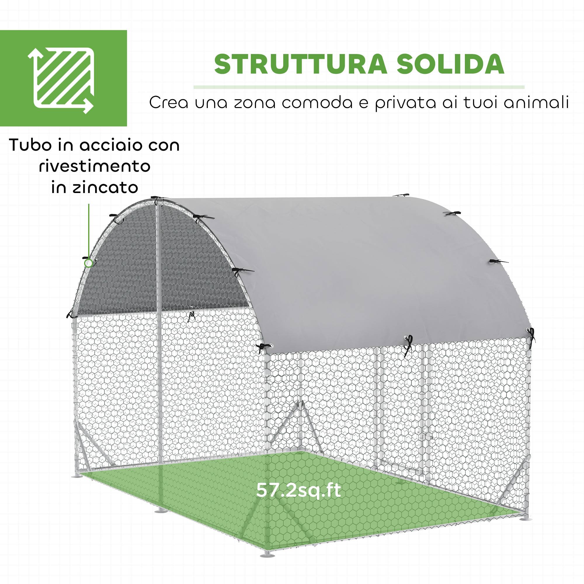 Enclos poulailler acier extérieur protection bâche anti-UV 280x190x197cm argent - ComfortXL Outdoor Living - Image 8