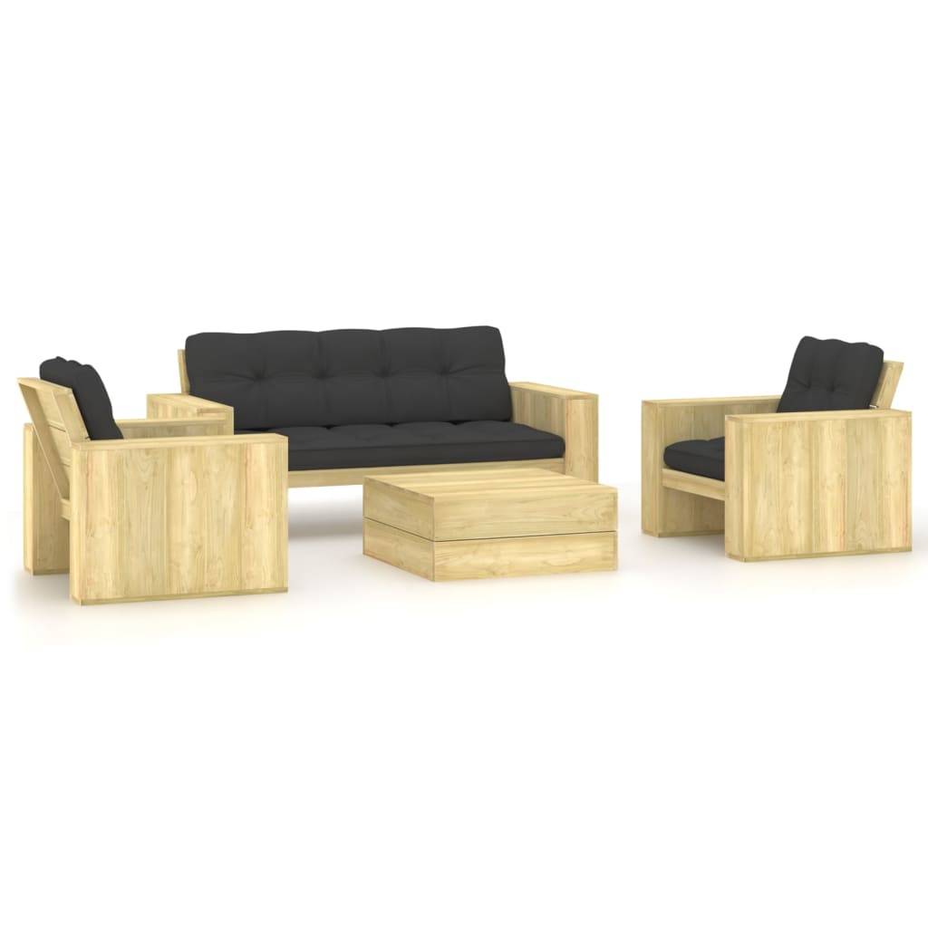 Helloshop26 - Salon de jardin meuble d'extérieur ensemble de mobilier 4 pièces avec coussins bois de pin imprégné - Image 1