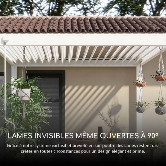 Ombrea - Pergola bioclimatique Ombréa adossée VS 3x6M Blanc + 2 stores - Image 10