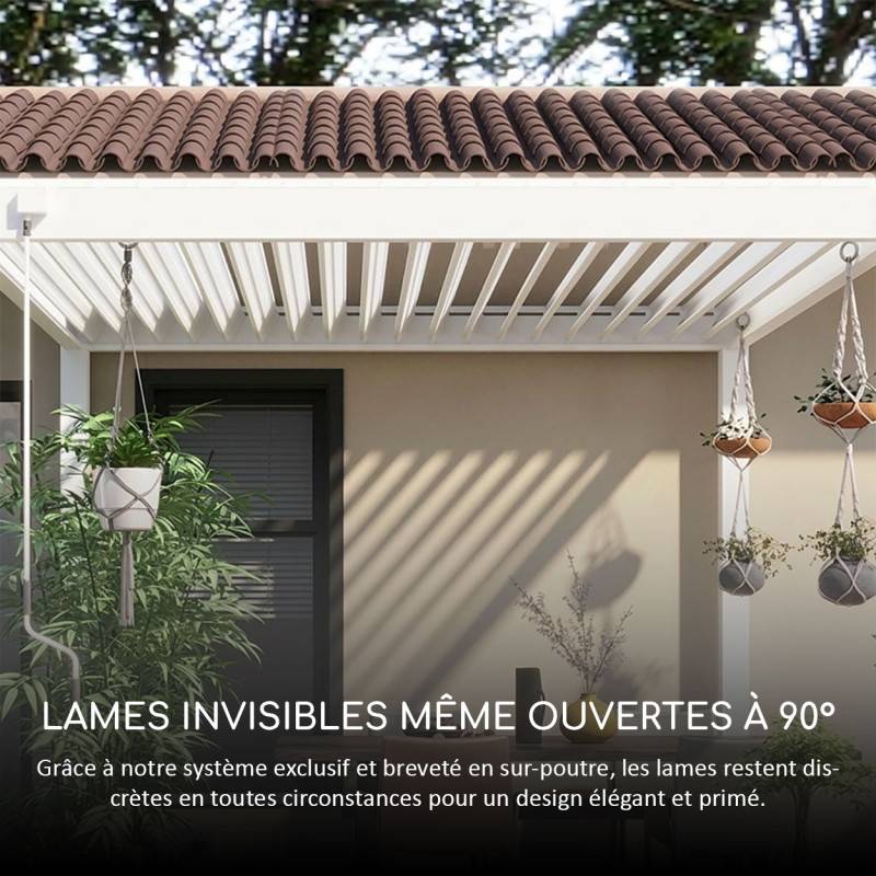 Ombrea - Pergola bioclimatique Ombréa adossée VS 3x6M Blanc + 2 stores - Image 10