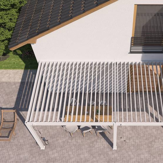Ombrea - Pergola bioclimatique Ombréa adossée VS 3x6M Blanc + 2 stores - Image 4