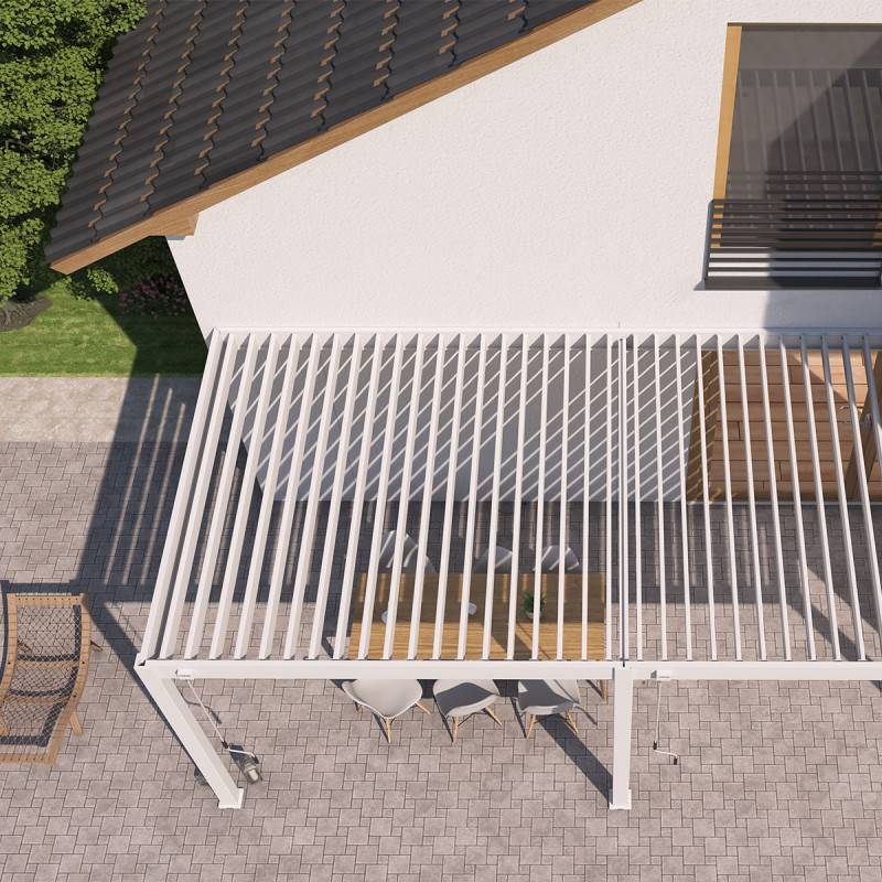 Ombrea - Pergola bioclimatique Ombréa adossée VS 3x6M Blanc + 2 stores - Image 4