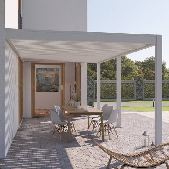Ombrea - Pergola bioclimatique Ombréa adossée VS 3x6M Blanc + 2 stores - Image 3