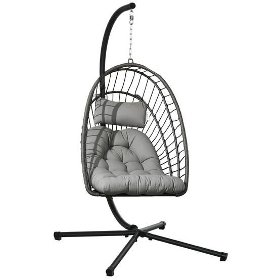 ComfortXL - Fauteuil suspendu œuf résine tressée pliable jardin et terrasse relaxation gris - ComfortXL Outdoor Living - Image 1