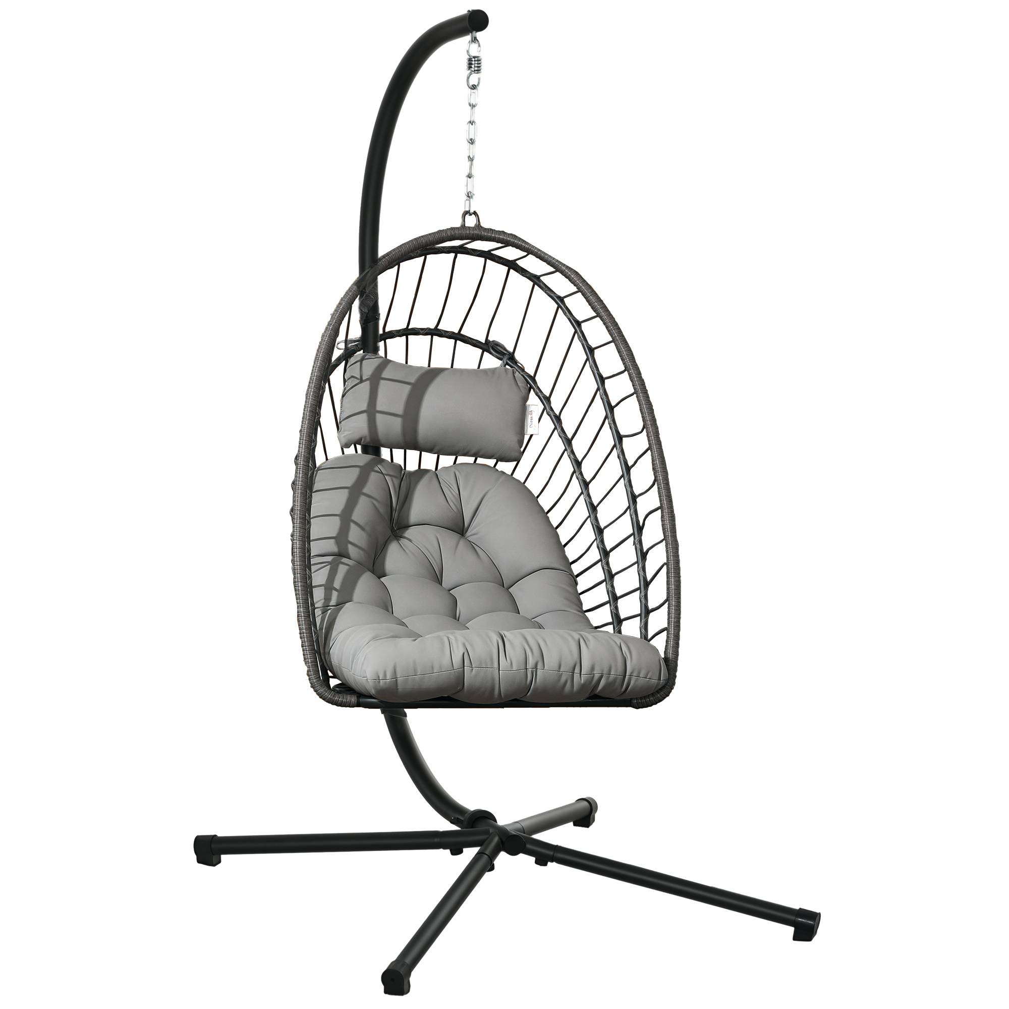 ComfortXL - Fauteuil suspendu œuf résine tressée pliable jardin et terrasse relaxation gris - ComfortXL Outdoor Living - Image 1