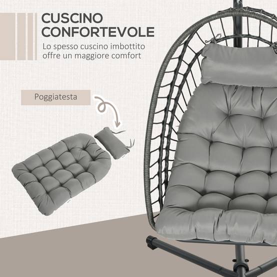 ComfortXL - Fauteuil suspendu œuf résine tressée pliable jardin et terrasse relaxation gris - ComfortXL Outdoor Living - Image 8