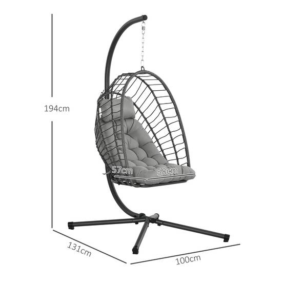 ComfortXL - Fauteuil suspendu œuf résine tressée pliable jardin et terrasse relaxation gris - ComfortXL Outdoor Living - Image 5