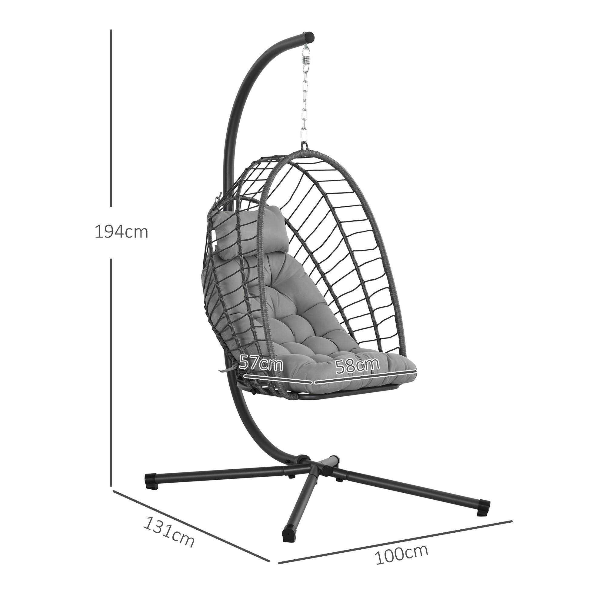 ComfortXL - Fauteuil suspendu œuf résine tressée pliable jardin et terrasse relaxation gris - ComfortXL Outdoor Living - Image 5