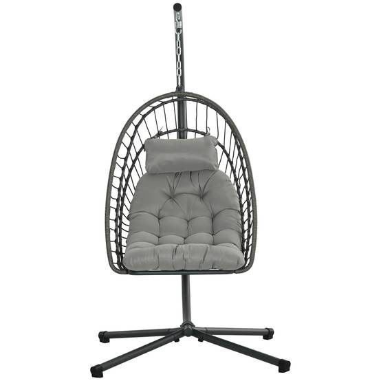ComfortXL - Fauteuil suspendu œuf résine tressée pliable jardin et terrasse relaxation gris - ComfortXL Outdoor Living - Image 2