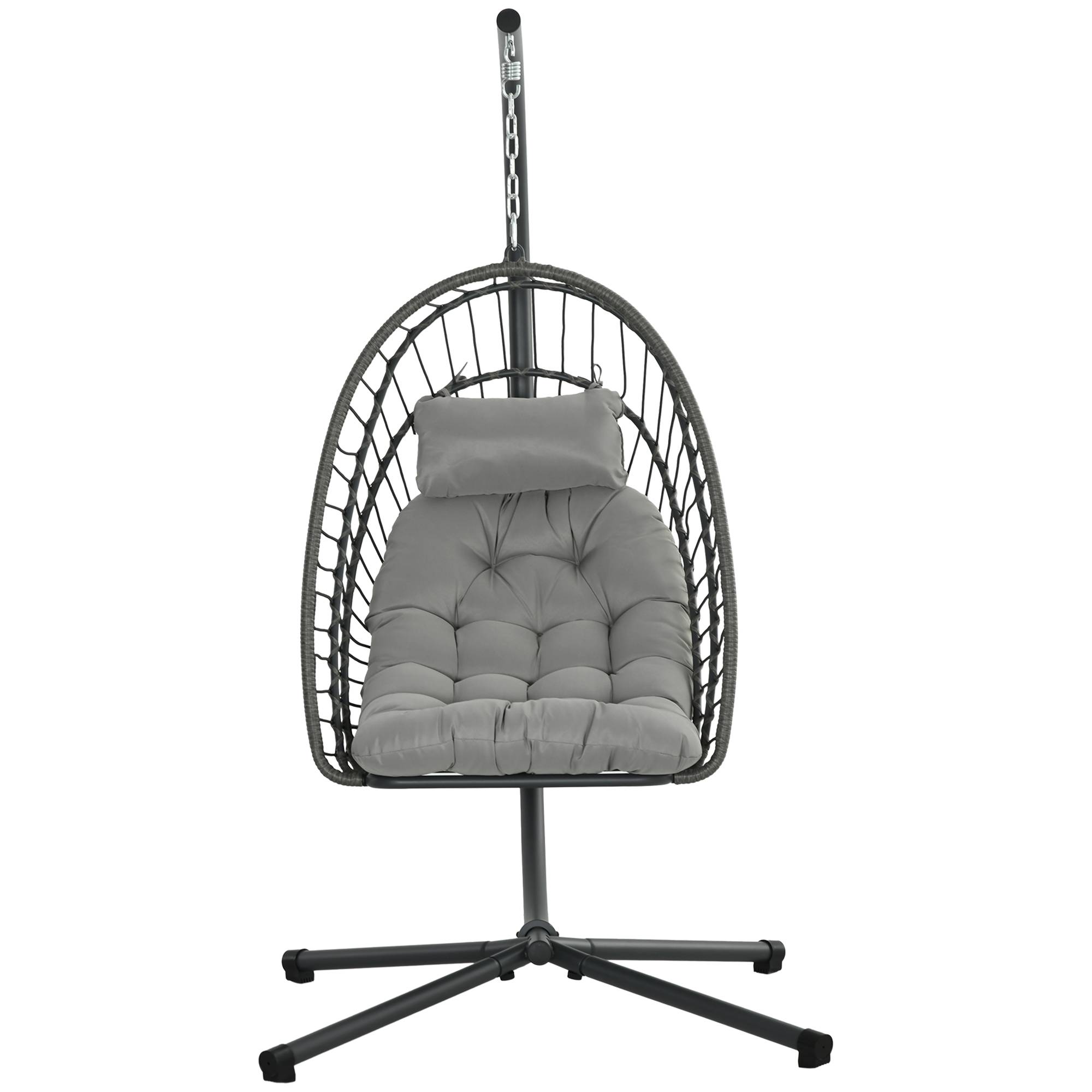 ComfortXL - Fauteuil suspendu œuf résine tressée pliable jardin et terrasse relaxation gris - ComfortXL Outdoor Living - Image 2