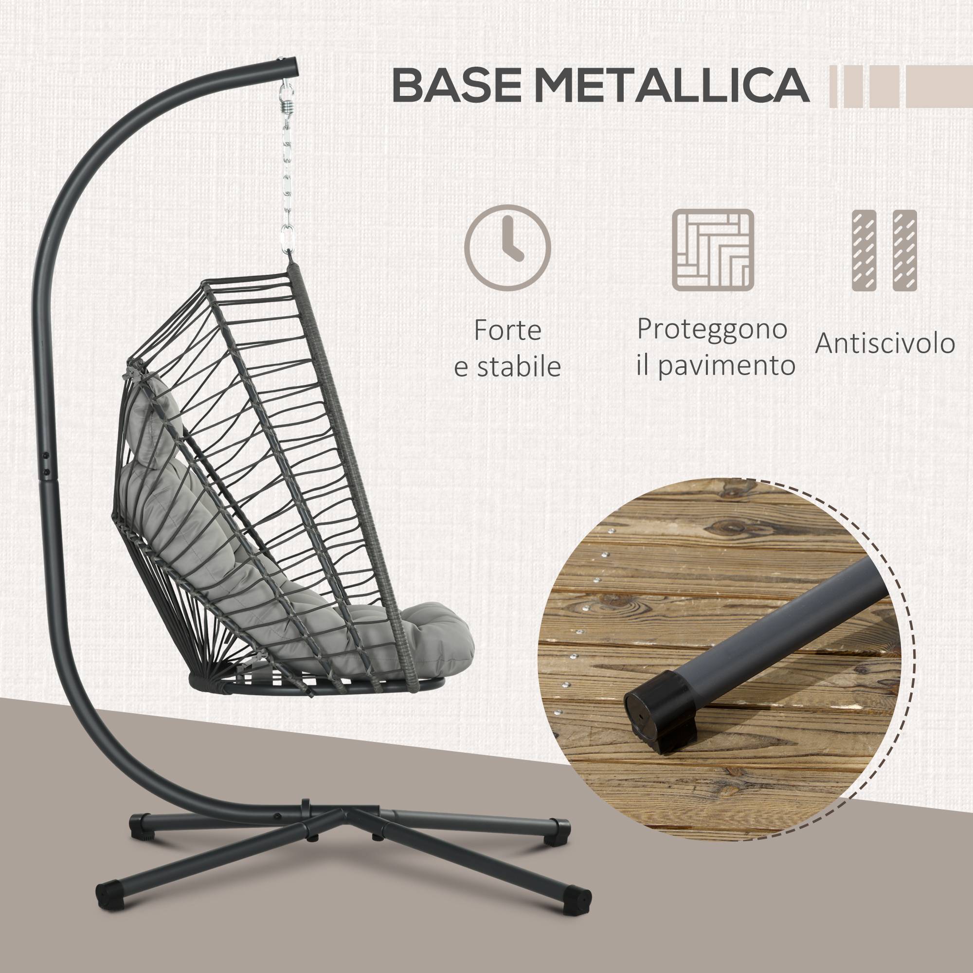 ComfortXL - Fauteuil suspendu œuf résine tressée pliable jardin et terrasse relaxation gris - ComfortXL Outdoor Living - Image 7