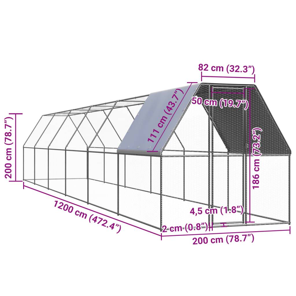 Poulailler Volière Extérieur Acier Galvanisé pour Jardin Sécurisé 2x12x2m – ComfortXL Outdoor Living - Image 5
