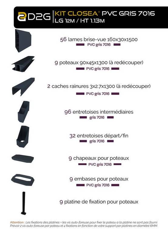 Closea - Kit cloture - Lame 16cm - PVC Gris - LG: 12m x H: 1m13 Closea - Image 4