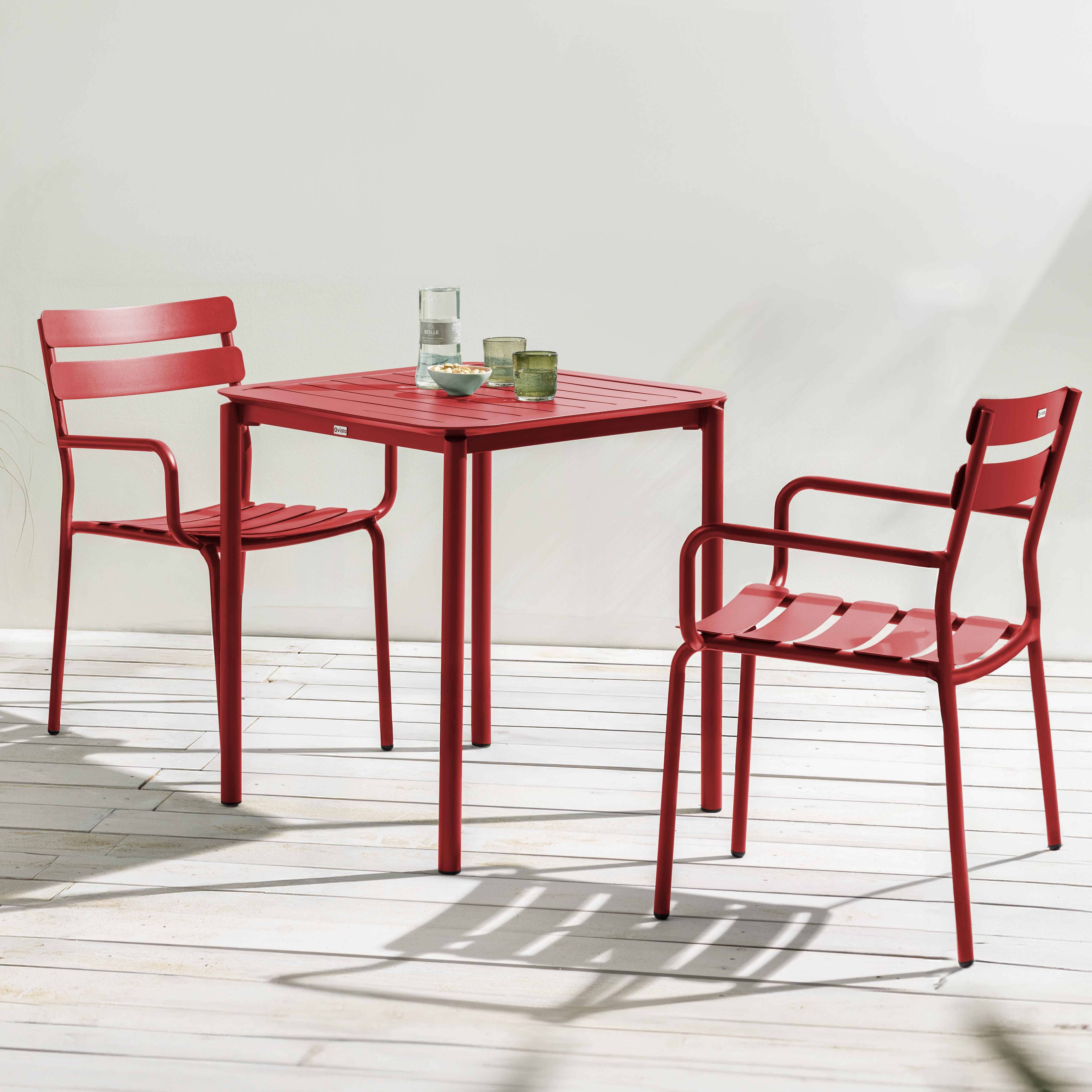 Oviala - Ensemble table de terrasse 70cm et 2 fauteuils rouge foncé Almada - Oviala - Image 2
