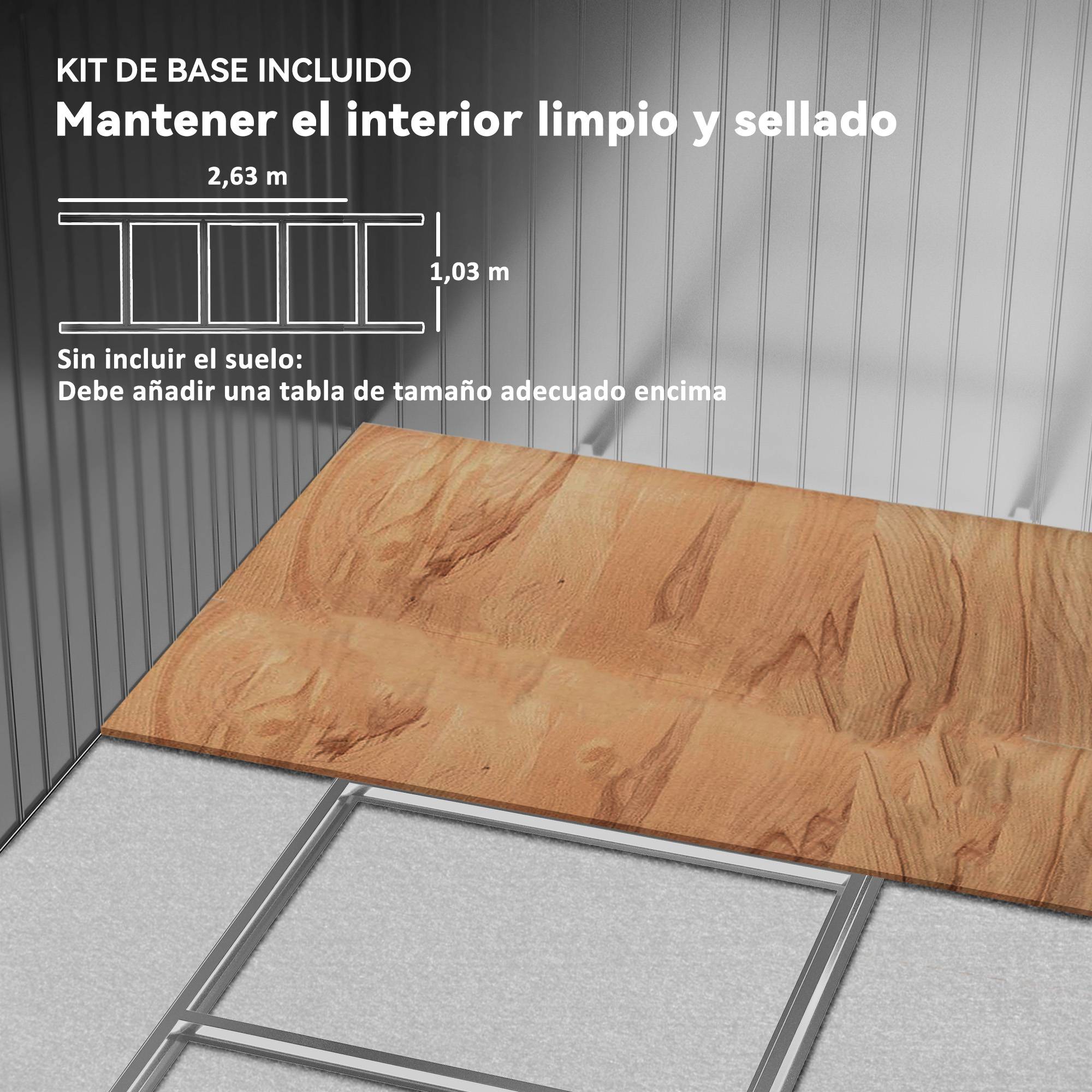 Abri de jardin extérieur 4,9 m² (277 x 195 x 192 cm) avec porte coulissante, ventilation et kit de fondation, gris - Image 8