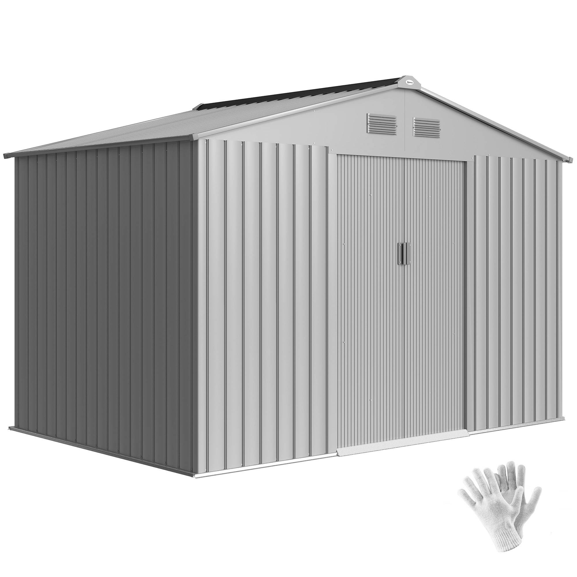 Abri de jardin extérieur 4,9 m² (277 x 195 x 192 cm) avec porte coulissante, ventilation et kit de fondation, gris - Image 1