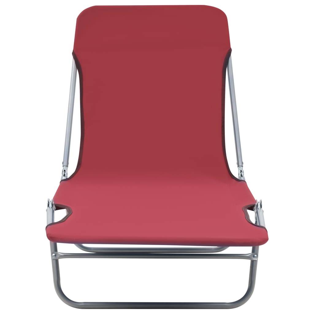 Helloshop26 - Lot de deux chaises longues pliables acier et tissu rouge - Image 4