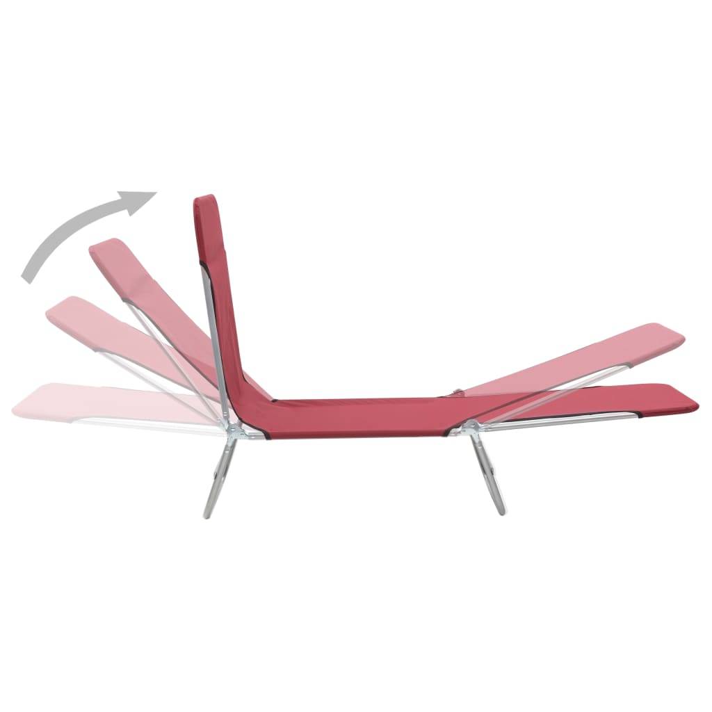 Helloshop26 - Lot de deux chaises longues pliables acier et tissu rouge - Image 2