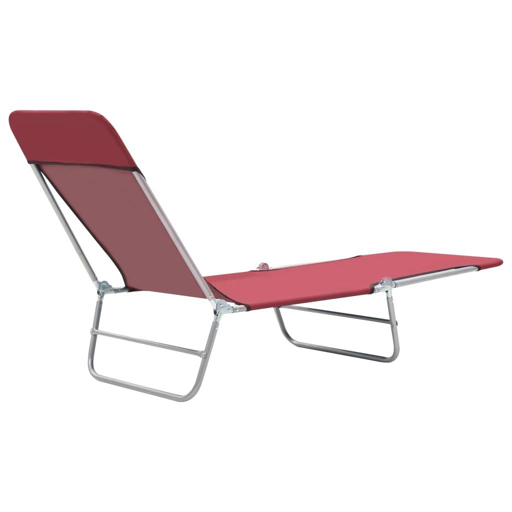 Helloshop26 - Lot de deux chaises longues pliables acier et tissu rouge - Image 6