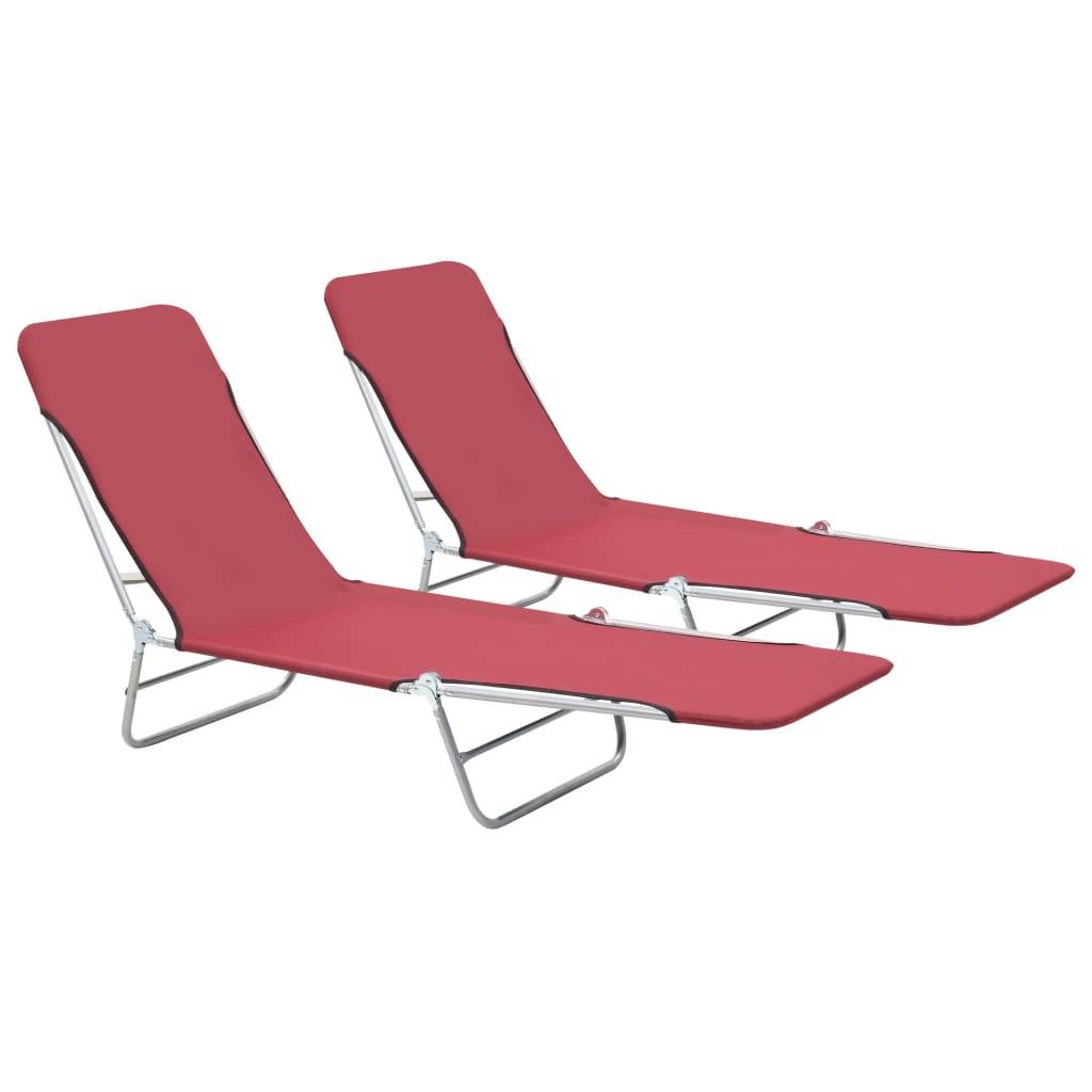 Helloshop26 - Lot de deux chaises longues pliables acier et tissu rouge - Image 1