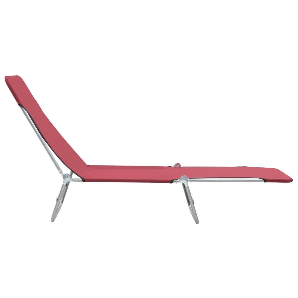 Helloshop26 - Lot de deux chaises longues pliables acier et tissu rouge - Image 3