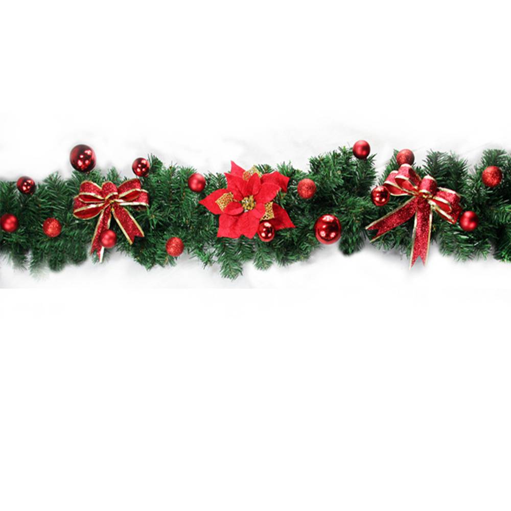 Rouge Guirlande de Noël de 2,7 m avec fleurs dorées, décoration de Noël, lampes LED, décoration de vacances pour escaliers, murs, portes - Image 4