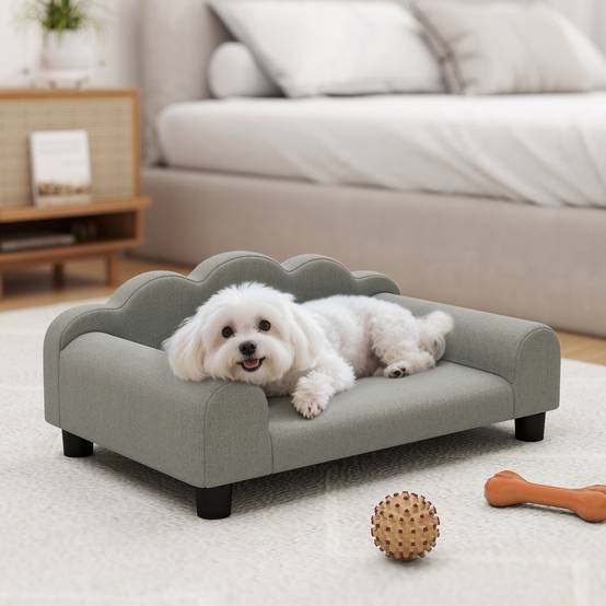 Sans Marque - Canapé pour chien avec accoudoirs confortables, bois et tissu éponge, 66 x 42 x 28,5 cm, gris - Image 4