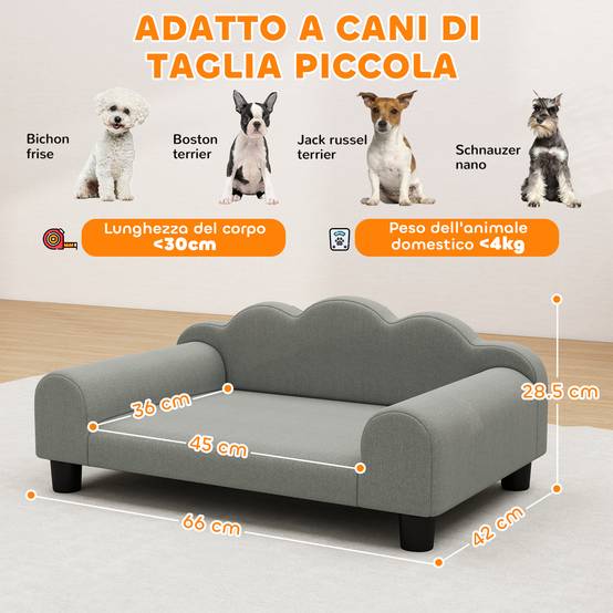 Sans Marque - Canapé pour chien avec accoudoirs confortables, bois et tissu éponge, 66 x 42 x 28,5 cm, gris - Image 5