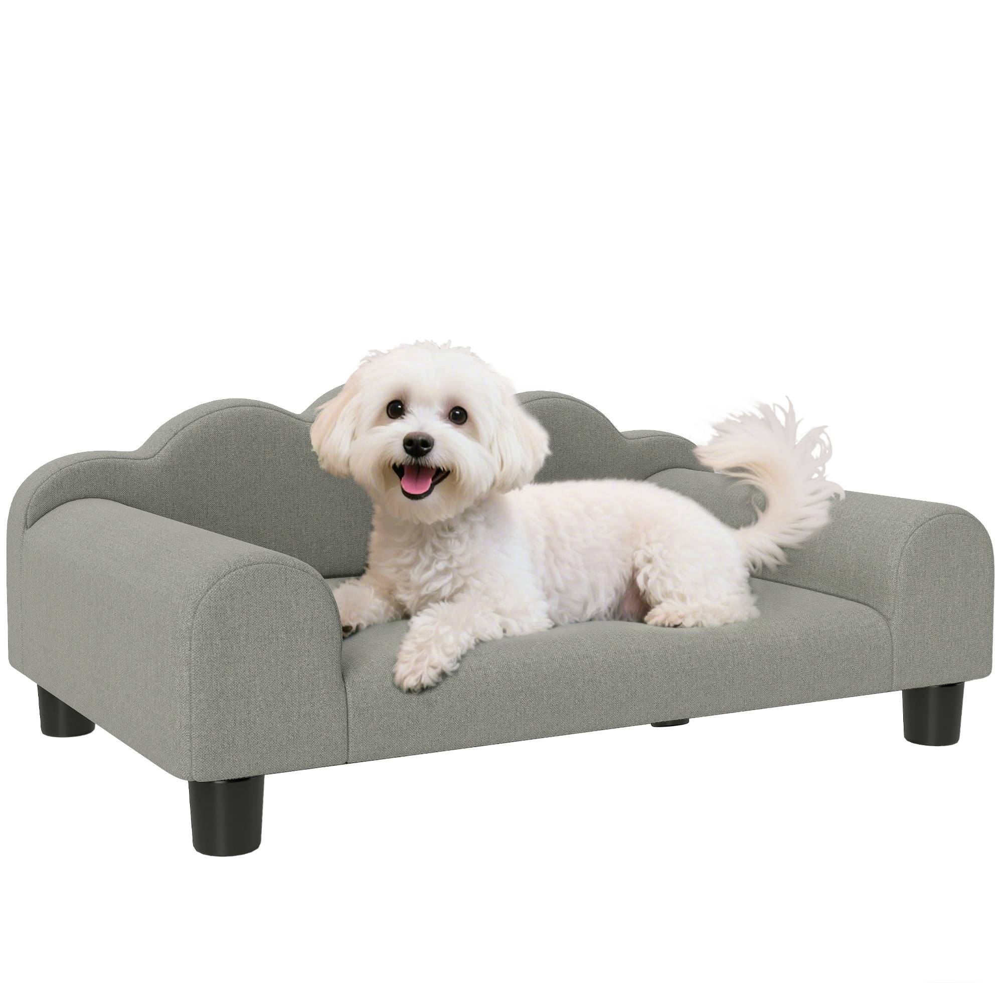 Sans Marque - Canapé pour chien avec accoudoirs confortables, bois et tissu éponge, 66 x 42 x 28,5 cm, gris - Image 1