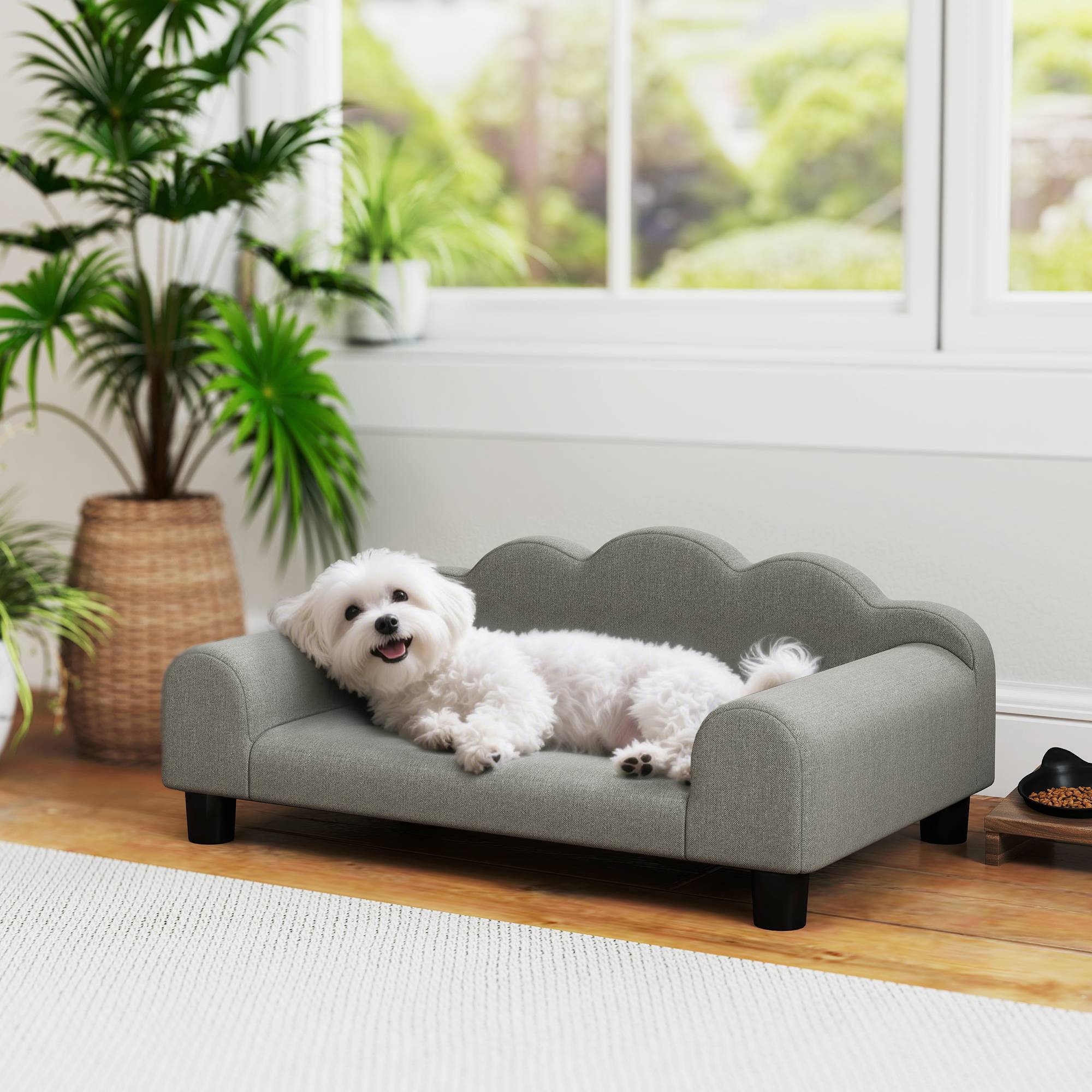 Sans Marque - Canapé pour chien avec accoudoirs confortables, bois et tissu éponge, 66 x 42 x 28,5 cm, gris - Image 3