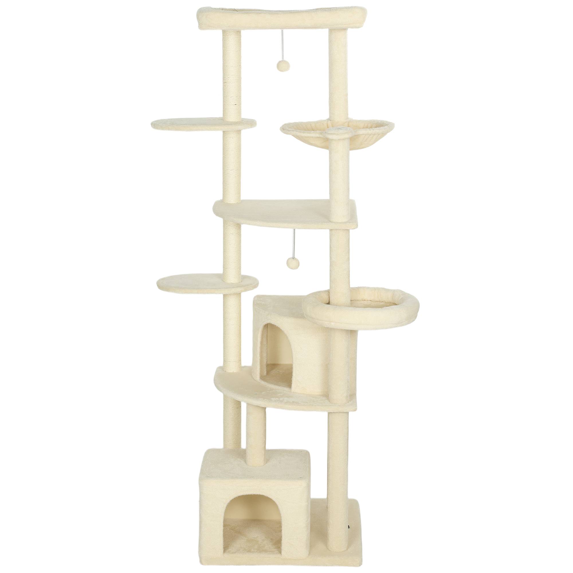 Arbre à chat 2 m pour 2-3 chats, griffoirs, niches, hamac, cachettes, multi-étages, sisal, bois, beige - Image 2