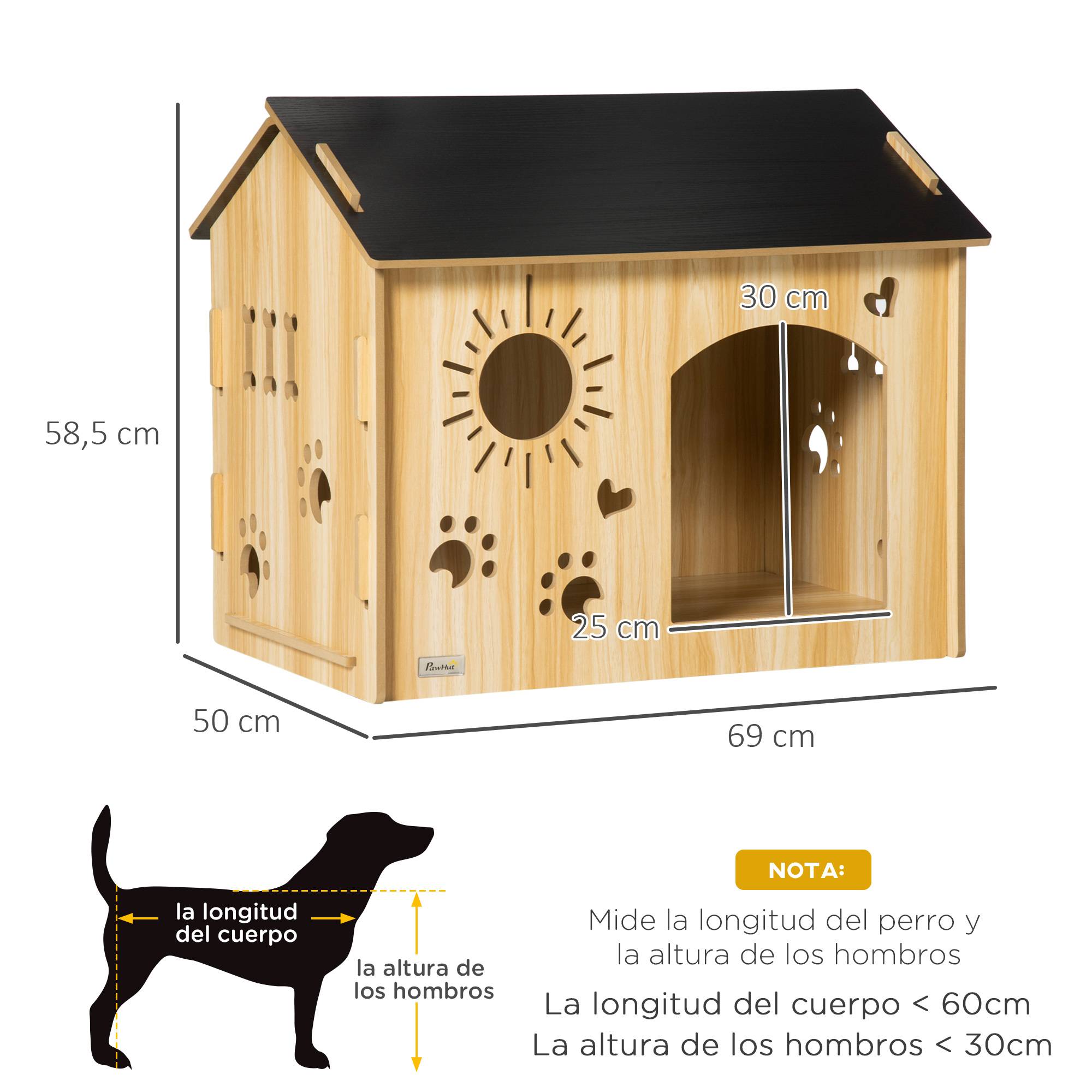 Sans Marque - Niche bois petits chiens intérieur motifs gravés 69x50x58,5 cm chêne - Image 5