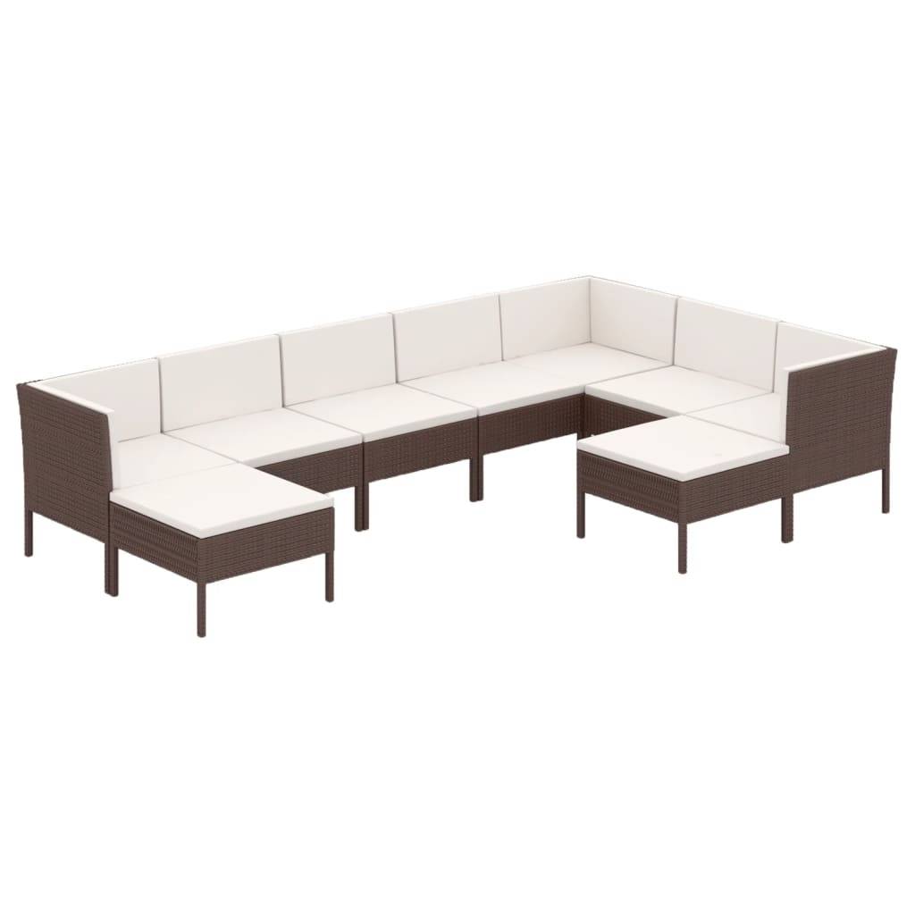 Helloshop26 - Salon de jardin meuble d'extérieur ensemble de mobilier 9 pièces avec coussins résine tressée marron - Image 1