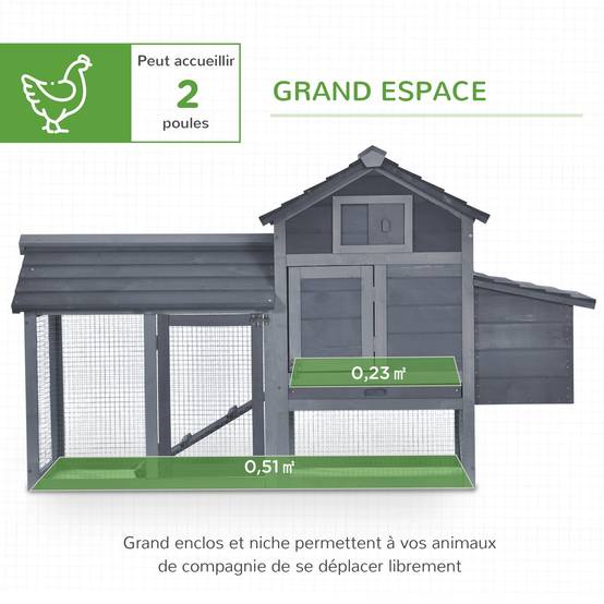 Petit poulailler cottage cage à poules sur pied dim. 150,5L x 54l x 87H cm multi-équipement bois massif de sapin - Image 6