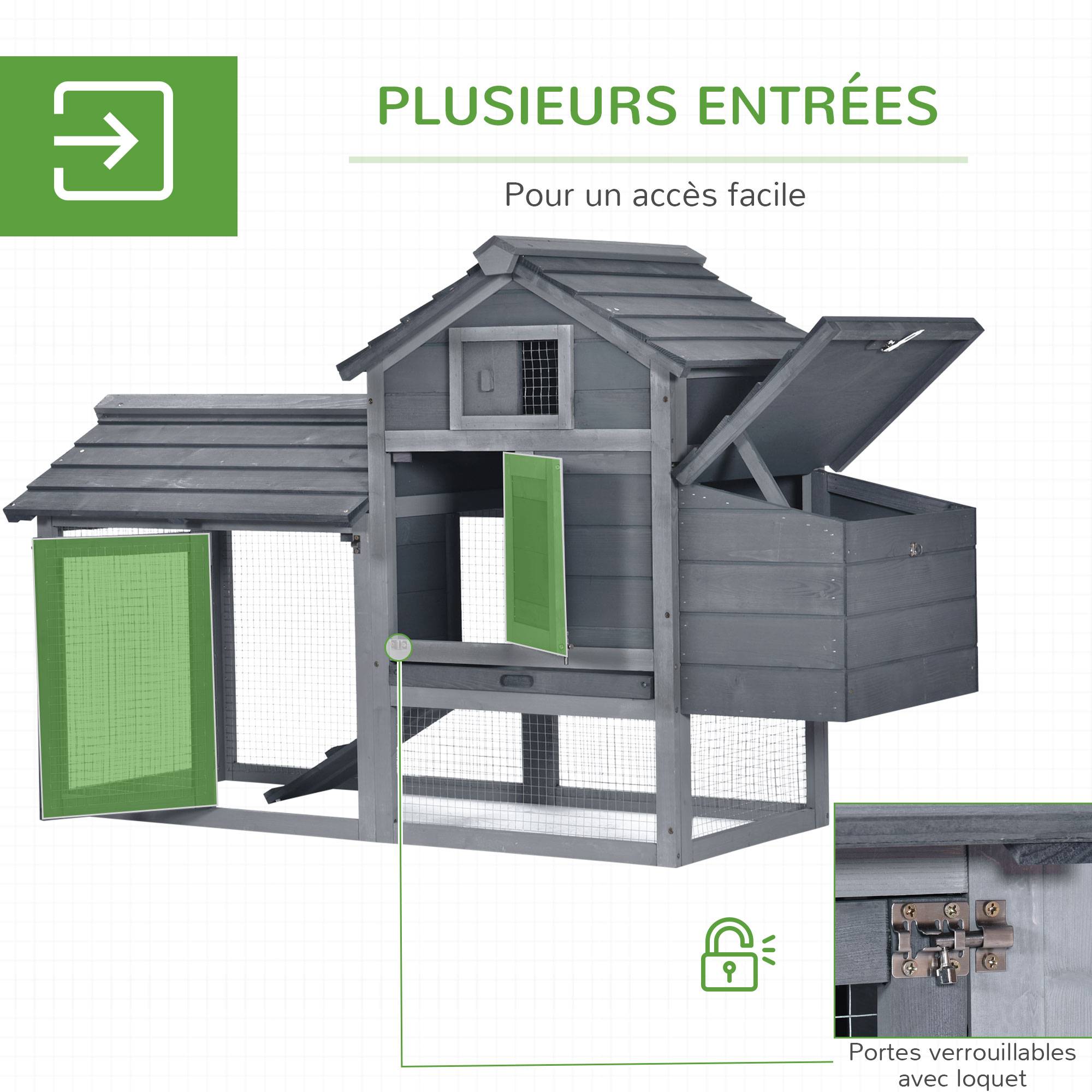 Petit poulailler cottage cage à poules sur pied dim. 150,5L x 54l x 87H cm multi-équipement bois massif de sapin - Image 7
