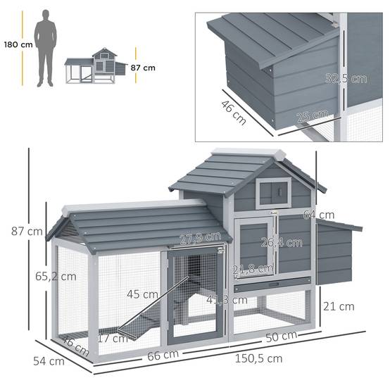 Petit poulailler cottage cage à poules sur pied dim. 150,5L x 54l x 87H cm multi-équipement bois massif de sapin - Image 5