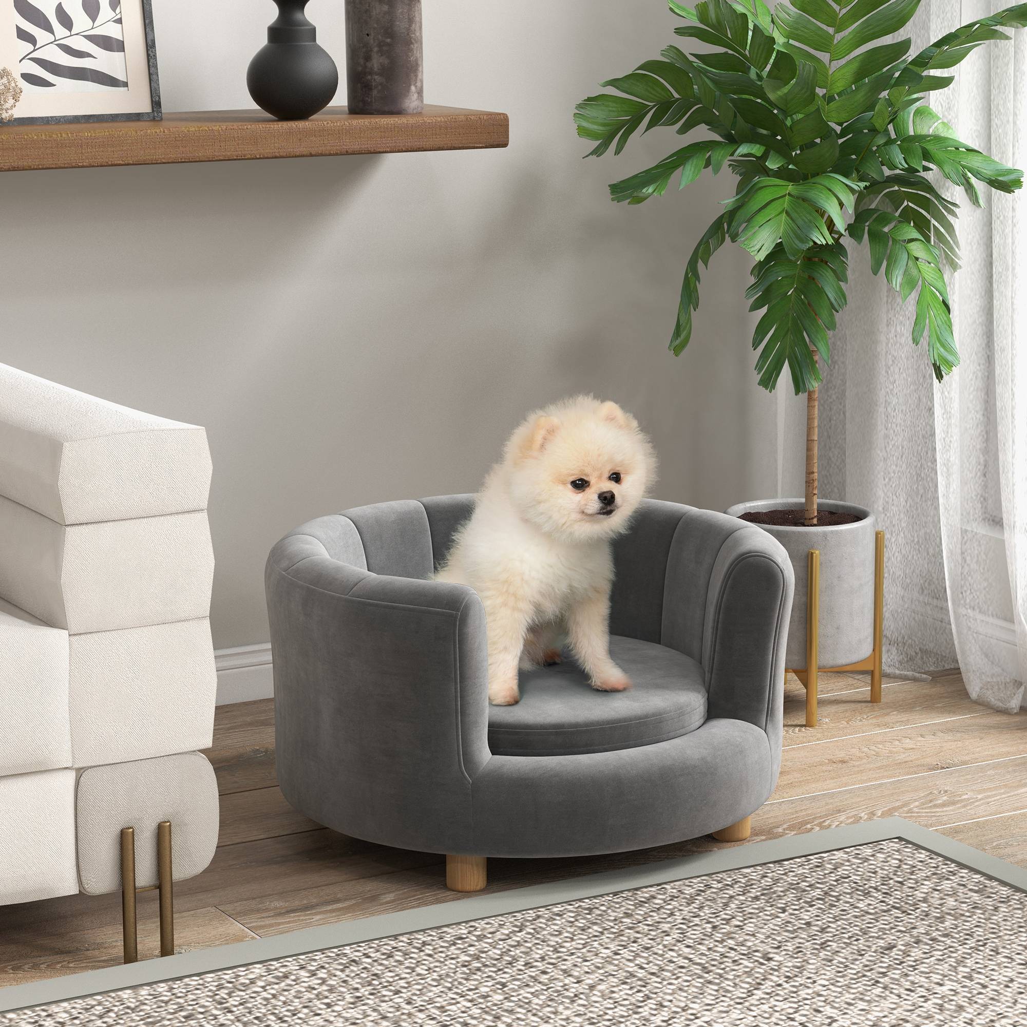 Sans Marque - Panier chiens chats pieds bois surélevé flanelle coussin amovible gris - Image 3