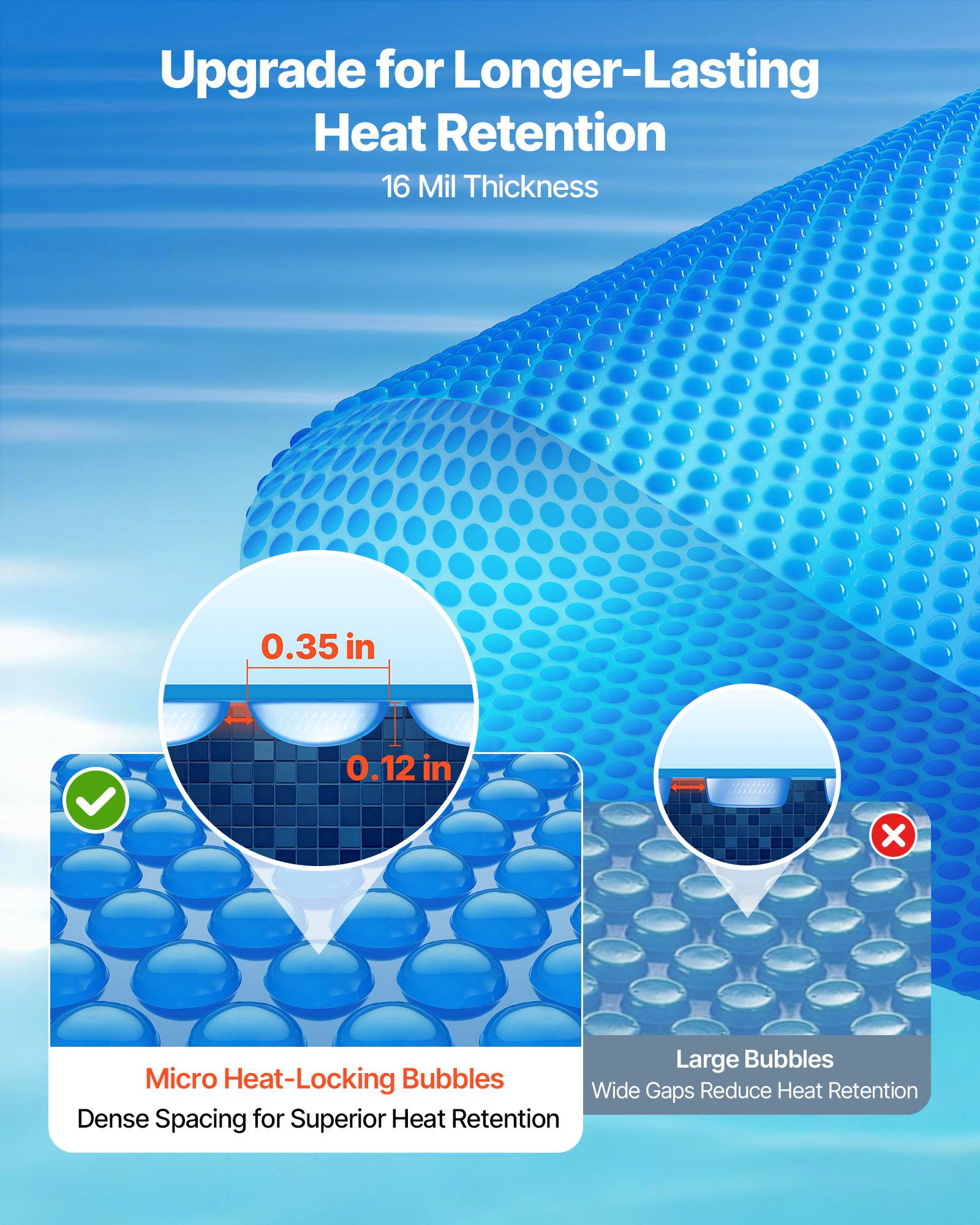 Vevor - VEVOR Bâche solaire ronde 8,23 m 0,4 mm en PE, bâche à bulles pour piscine hors-sol et creusée, chauffe et conserve la chaleur, bleu - Image 3
