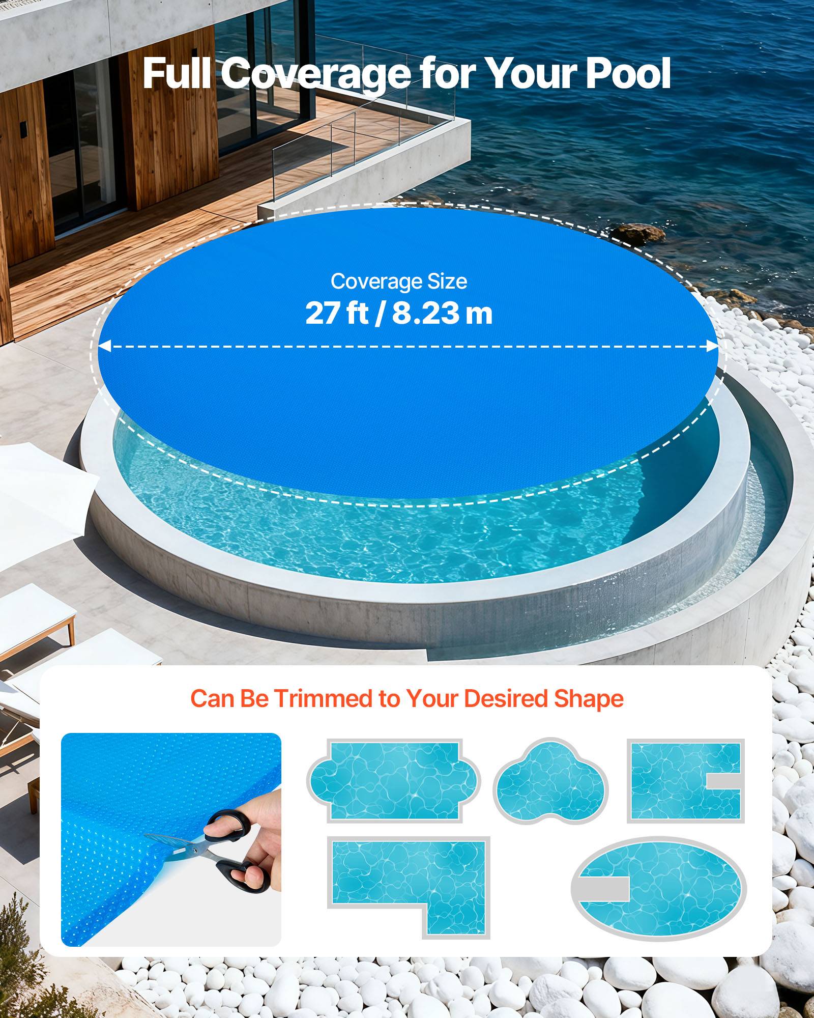 Vevor - VEVOR Bâche solaire ronde 8,23 m 0,4 mm en PE, bâche à bulles pour piscine hors-sol et creusée, chauffe et conserve la chaleur, bleu - Image 2