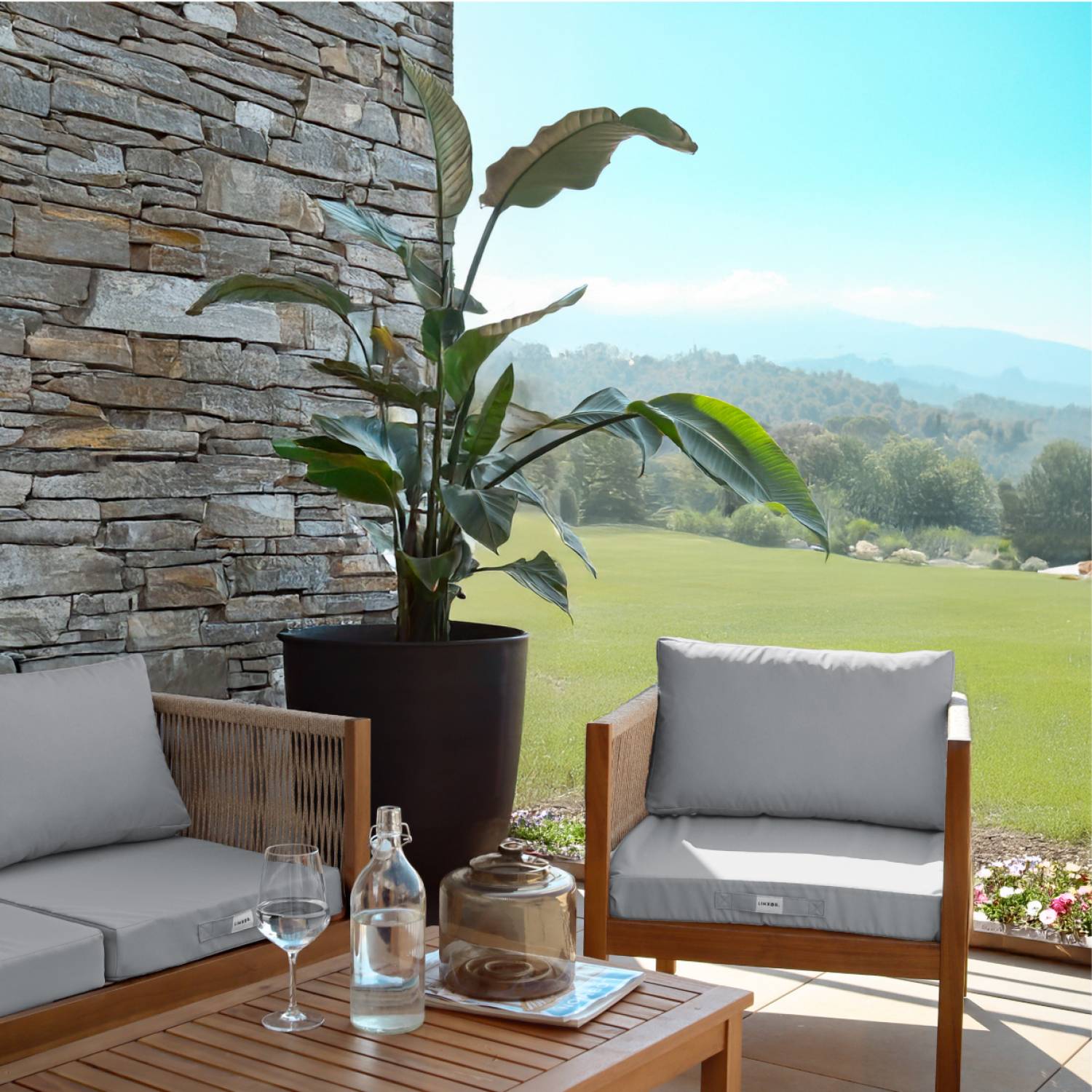 Kit de coussins pour salon de jardin déhoussables - 60 x 60 cm - Gris clair - Linxor - Image 4