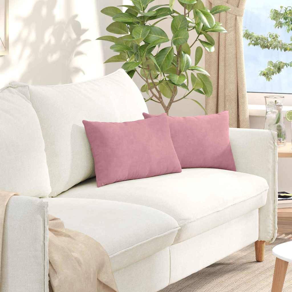 Set de 2 Coussins Rectangulaires Velours Côtelé Housse Amovible pour Décoration Rose 50x30 cm – ComfortXL Outdoor Living - Image 1